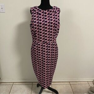 Boden Dress Women’s Size 12R Pink White Navy Retro Martha Seamed Sheath Dress